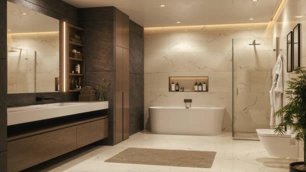 Luxury walk-in shower bathroom in Wolverhampton. Stylish, modern design. High-quality fixtures & finishes. Transform your home. Location: Wolverhampton, United Kingdom