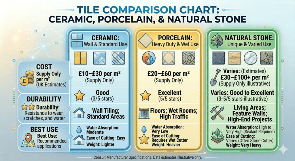 Wolverhampton tile comparison chart: Find the perfect tiles for your home. Compare styles, prices & durability. UK's best tile guide. Location: Wolverhampton, United Kingdom
